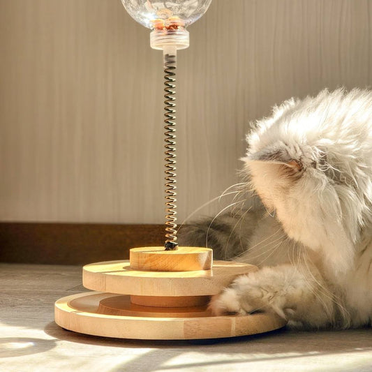 猫おもちゃ 回転ボール 人気 知育玩具 おやつ入れる ペット用品 木製 ボール回転盤