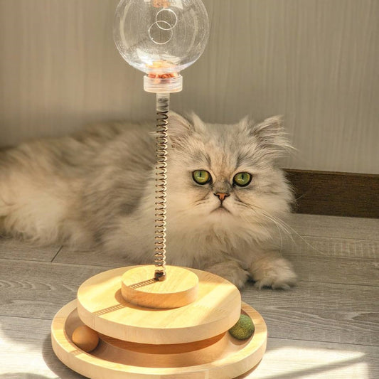 猫おもちゃ 回転ボール 人気 知育玩具 おやつ入れる ペット用品 木製 ボール回転盤